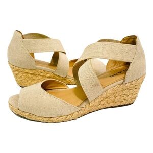 Solanz Tan Metallic Gold Helena Espadrilles With Elastic Straps Size 9 Summer